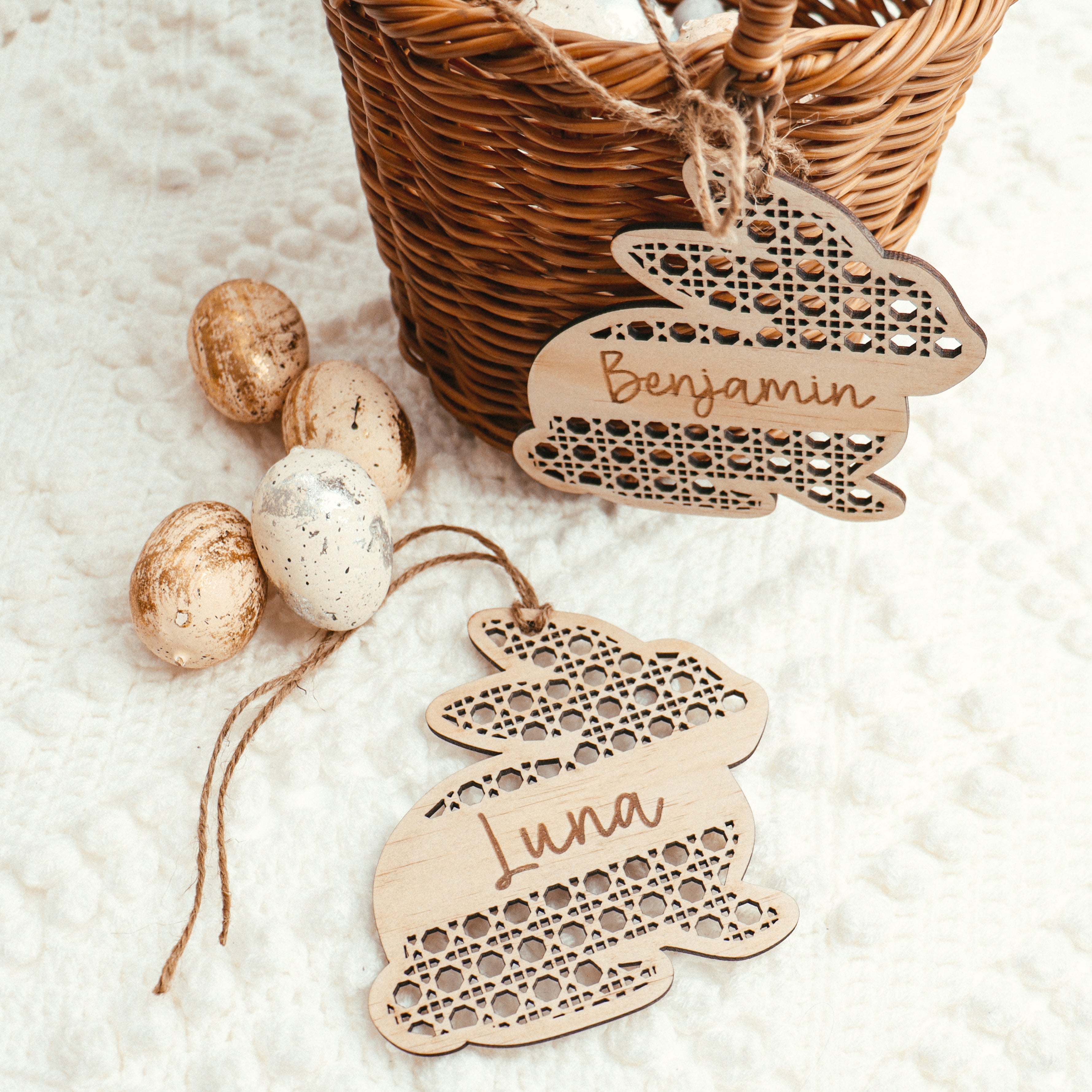 Personalised Rattan Easter Basket Tags cazandkat