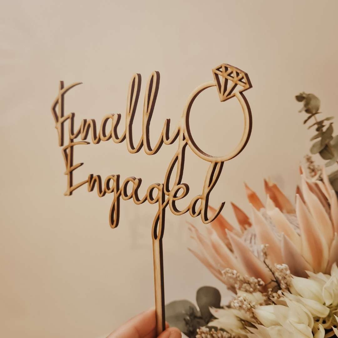 Engaged Celebration Wood Cake Toppers - Locally Sourced & Cut – Clever Crumb